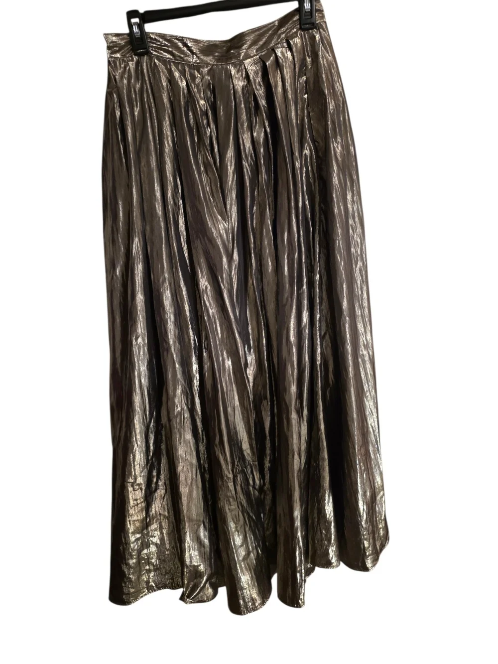 Free People Metallic Pleated Maxi Skirt Bronze Gold Size 10